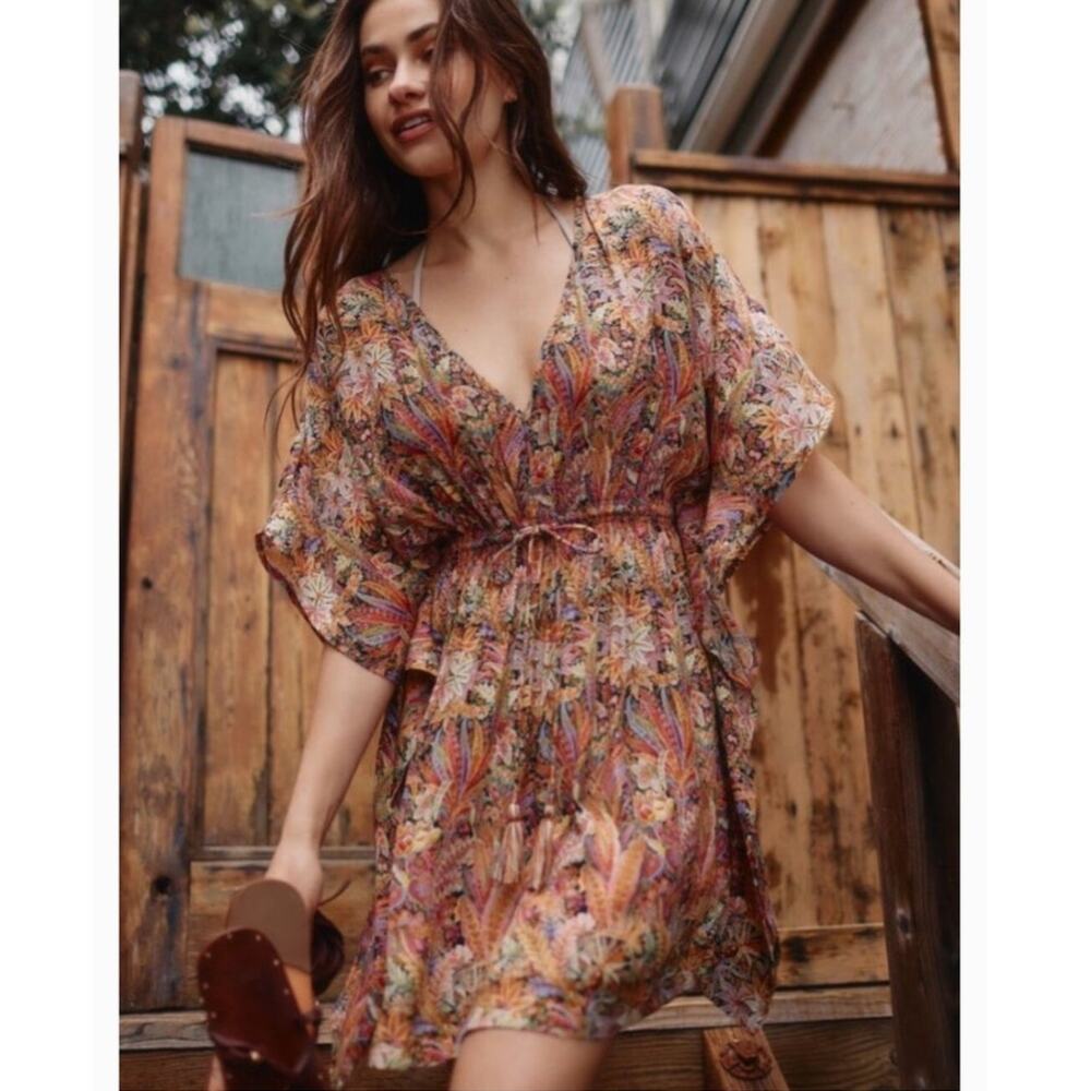 Rujuta Sheth Anthro Cinched Kaftan Short One Size Swim Cover Up